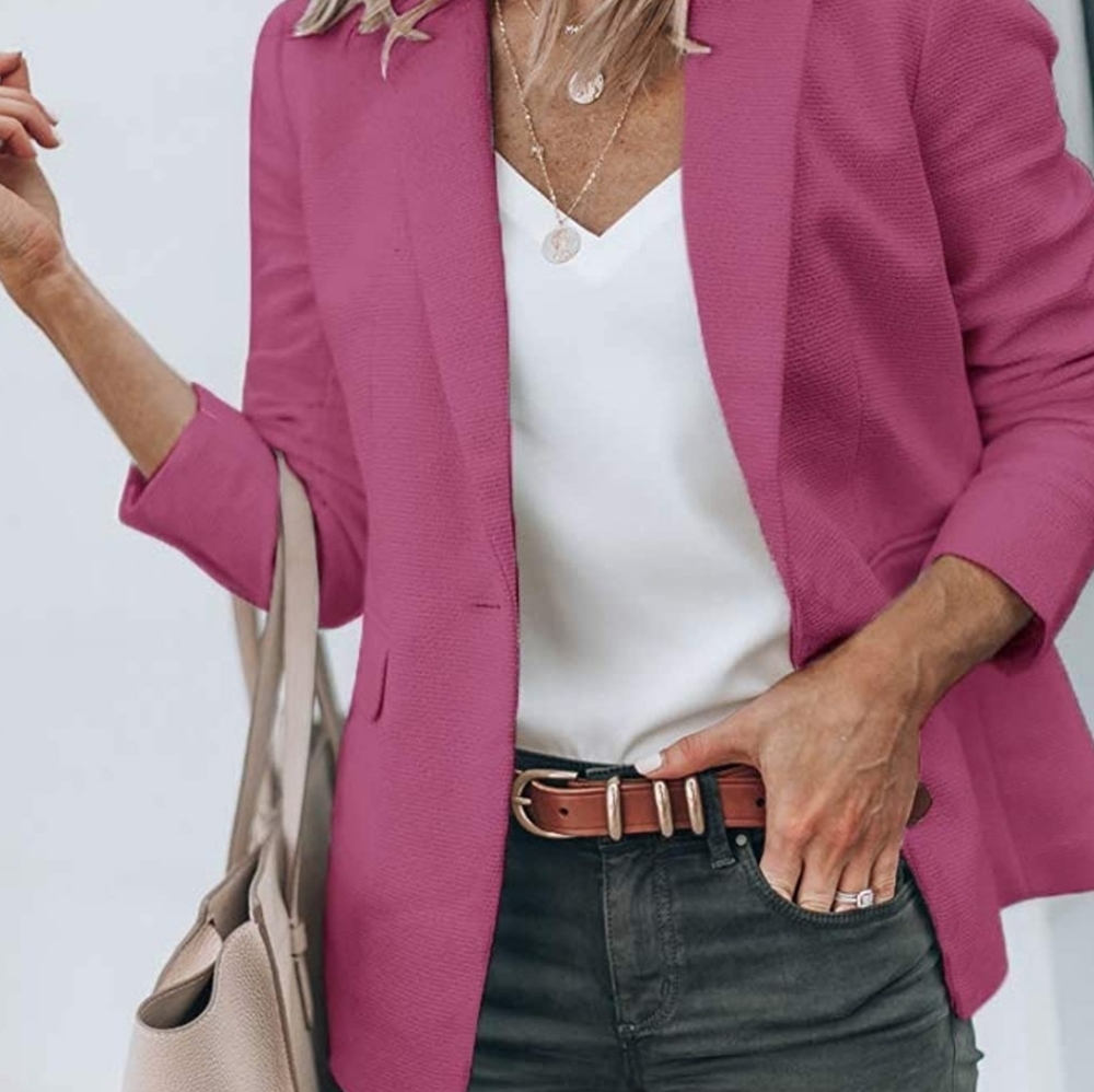 Cicy Bell Womens Casual Blazers Open Front Long Sleeve Blazer - Purple
